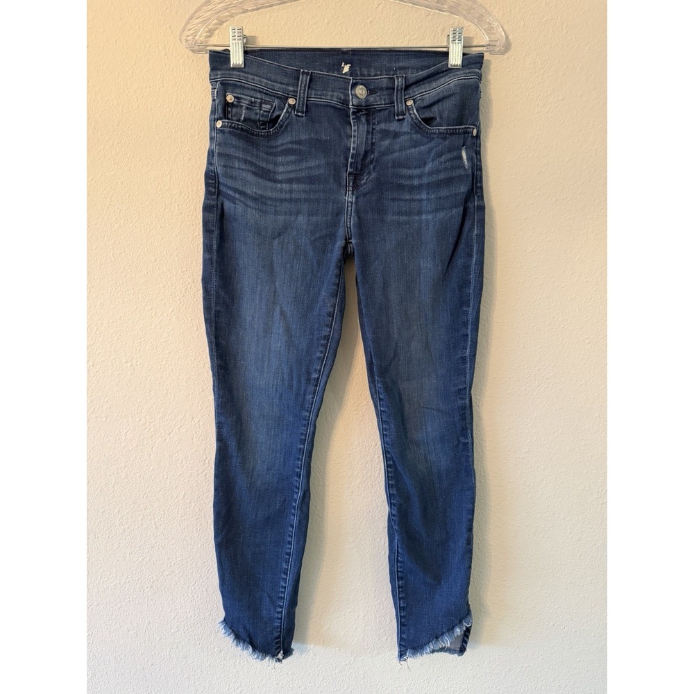 7 for All Mankind Sz 26 Mid Rise  Jeans‎ Raw Hem Distressed Womens Dark